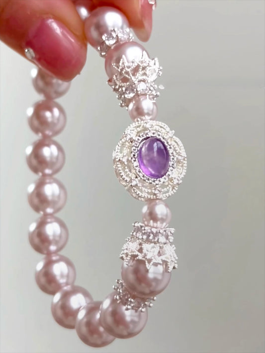 Zen Healing Amethyst Aquamarine Pearl Luxurious Bracelet