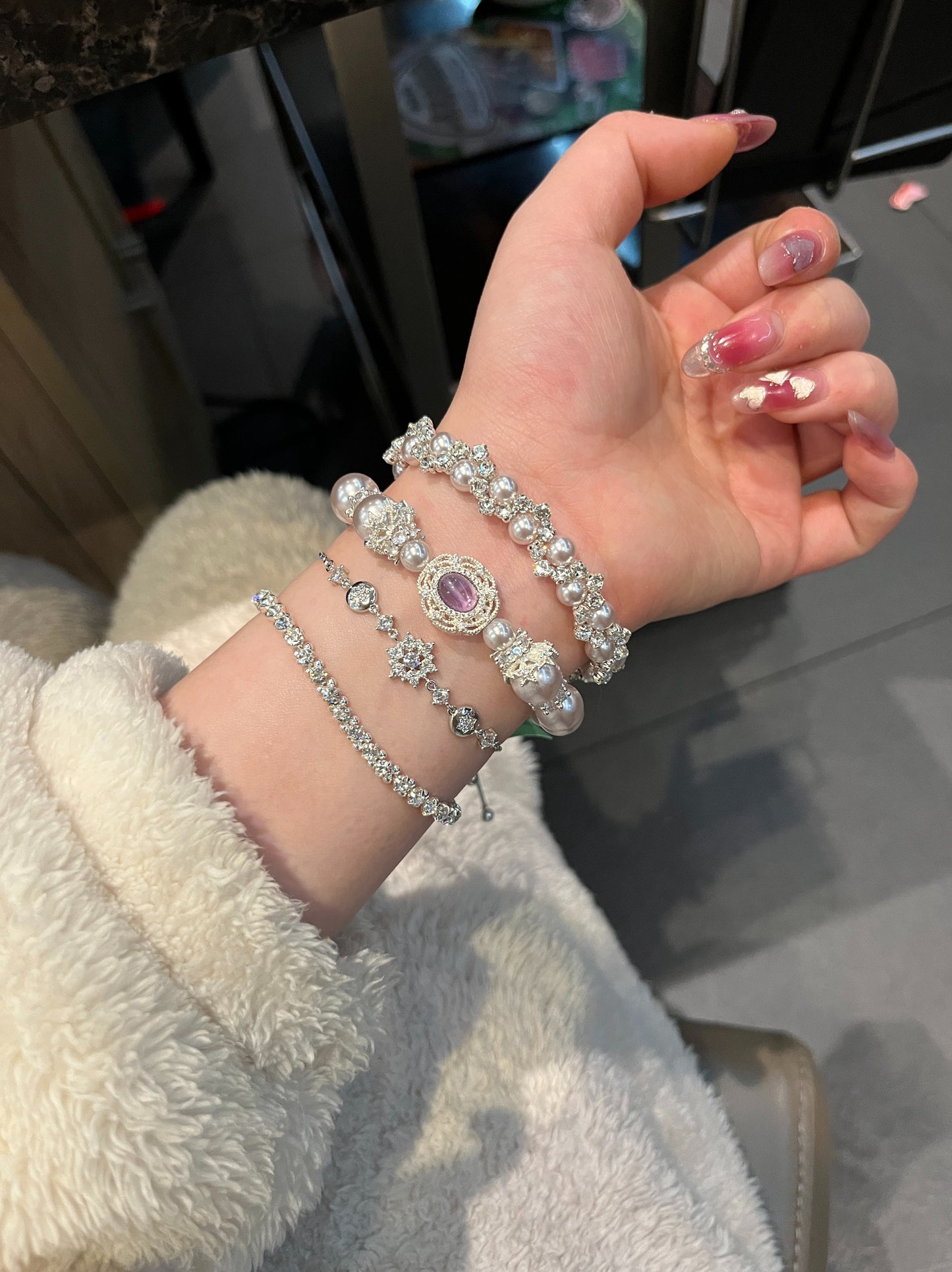 Zen Healing Amethyst Aquamarine Pearl Luxurious Bracelet