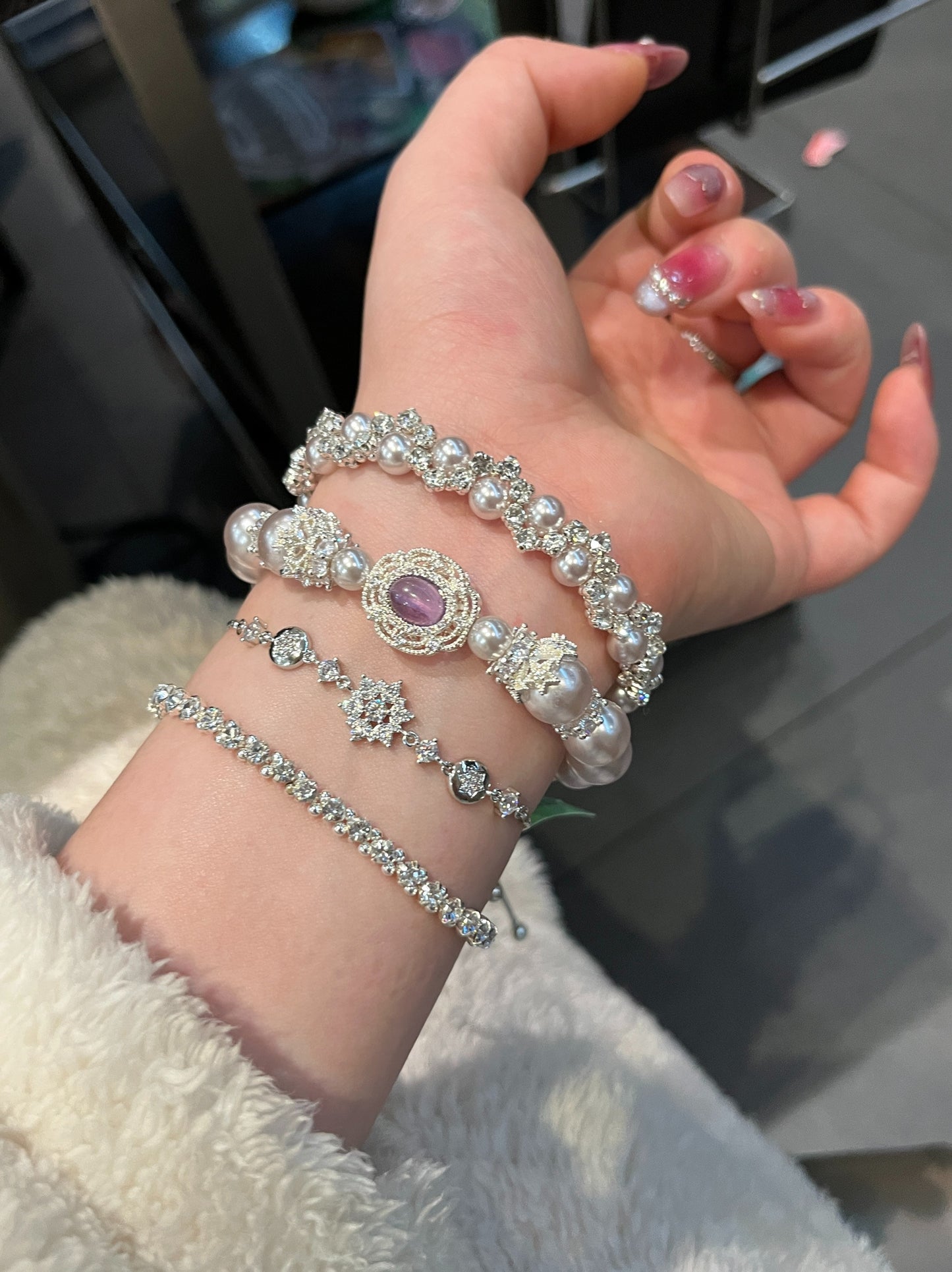 Zen Healing Amethyst Aquamarine Pearl Luxurious Bracelet