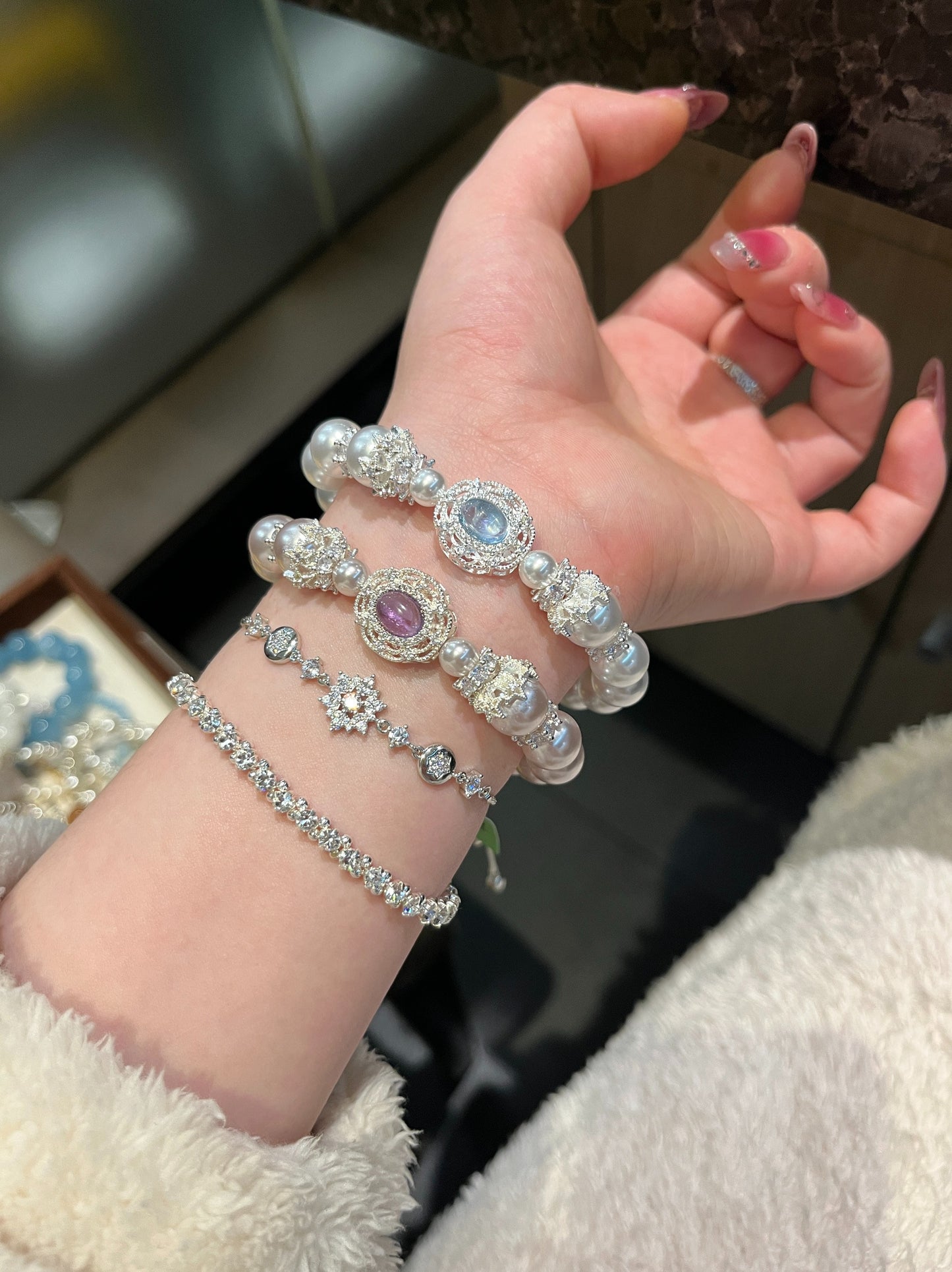 Zen Healing Amethyst Aquamarine Pearl Luxurious Bracelet