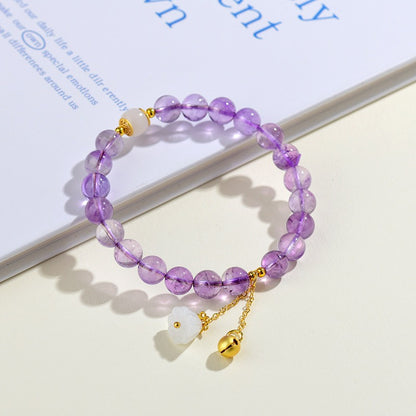 Zen Healing Amethyst Crystal Beads Bracelet Spiritual Lotus Bell Charm Bracelet