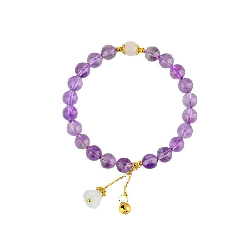 Zen Healing Amethyst Crystal Beads Bracelet Spiritual Lotus Bell Charm Bracelet