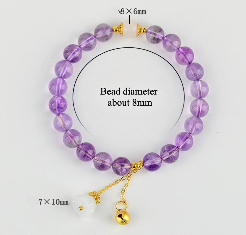 Zen Healing Amethyst Crystal Beads Bracelet Spiritual Lotus Bell Charm Bracelet