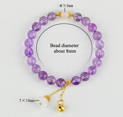 Zen Healing Amethyst Crystal Beads Bracelet Spiritual Lotus Bell Charm Bracelet