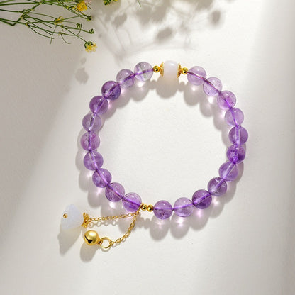 Zen Healing Amethyst Crystal Beads Bracelet Spiritual Lotus Bell Charm Bracelet