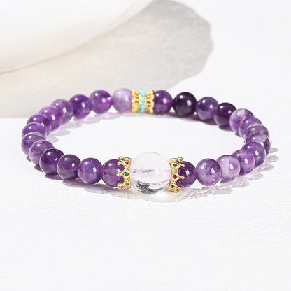 Zen Healing Amethyst Crystal Clear Quartz Prosperity Bracelet