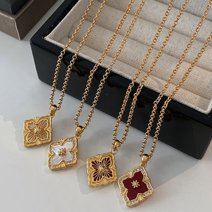 Zen Healing Baroque 24K Gold Plated Floral Clover Pendant Necklace