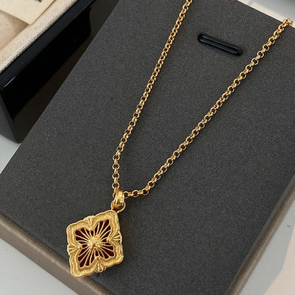 Zen Healing Baroque 24K Gold Plated Floral Clover Pendant Necklace