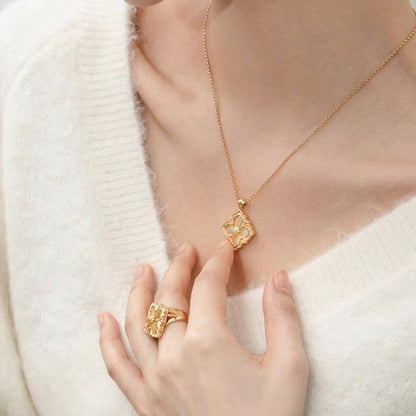 Zen Healing Baroque 24K Gold Plated Floral Clover Pendant Necklace