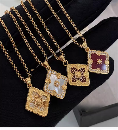 Zen Healing Baroque 24K Gold Plated Floral Clover Pendant Necklace