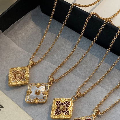 Zen Healing Baroque 24K Gold Plated Floral Clover Pendant Necklace