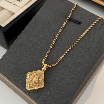 Zen Healing Baroque 24K Gold Plated Floral Clover Pendant Necklace