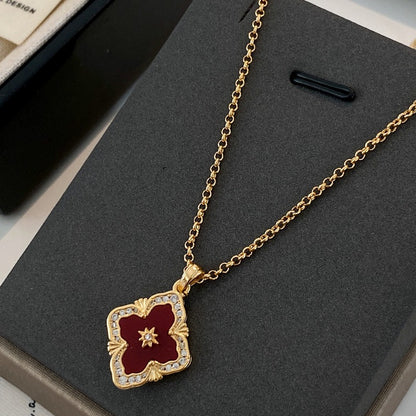 Zen Healing Baroque 24K Gold Plated Floral Clover Pendant Necklace