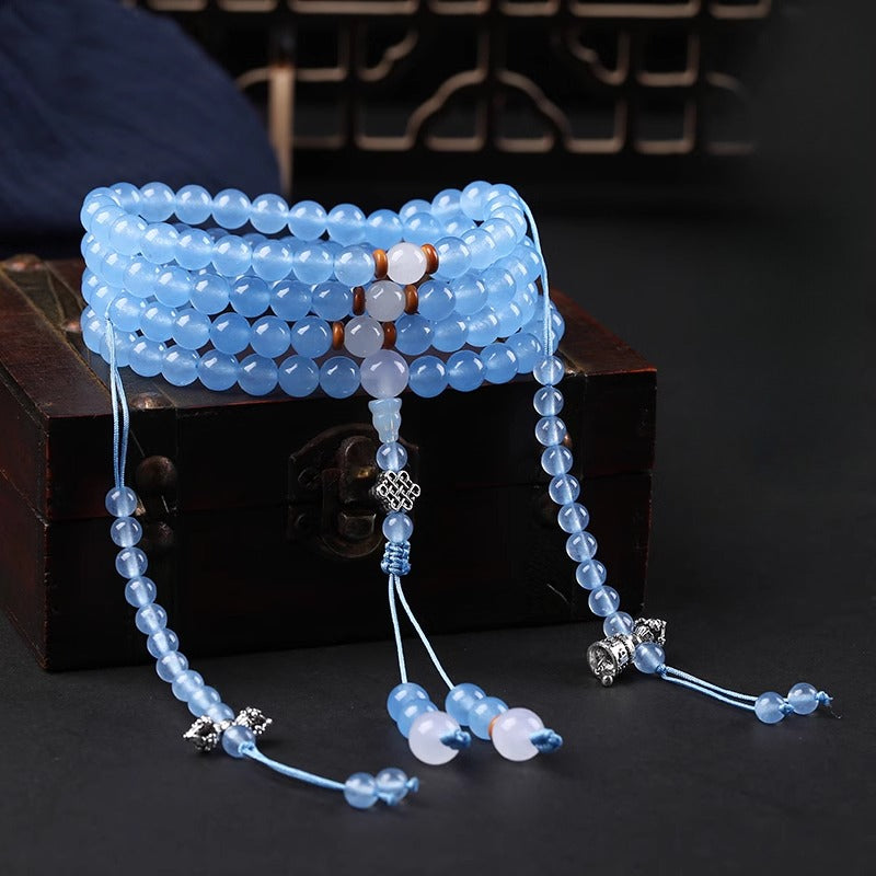 Zen Healing Blue Chalcedony Emotional Balance Energy 108 Mala Bracelet