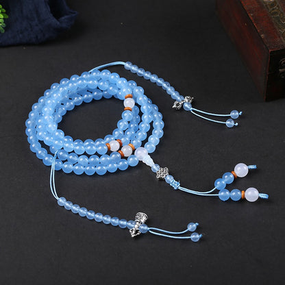 Zen Healing Blue Chalcedony Emotional Balance Energy 108 Mala Bracelet