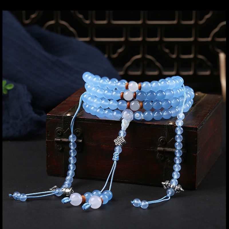 Zen Healing Blue Chalcedony Emotional Balance Energy 108 Mala Bracelet