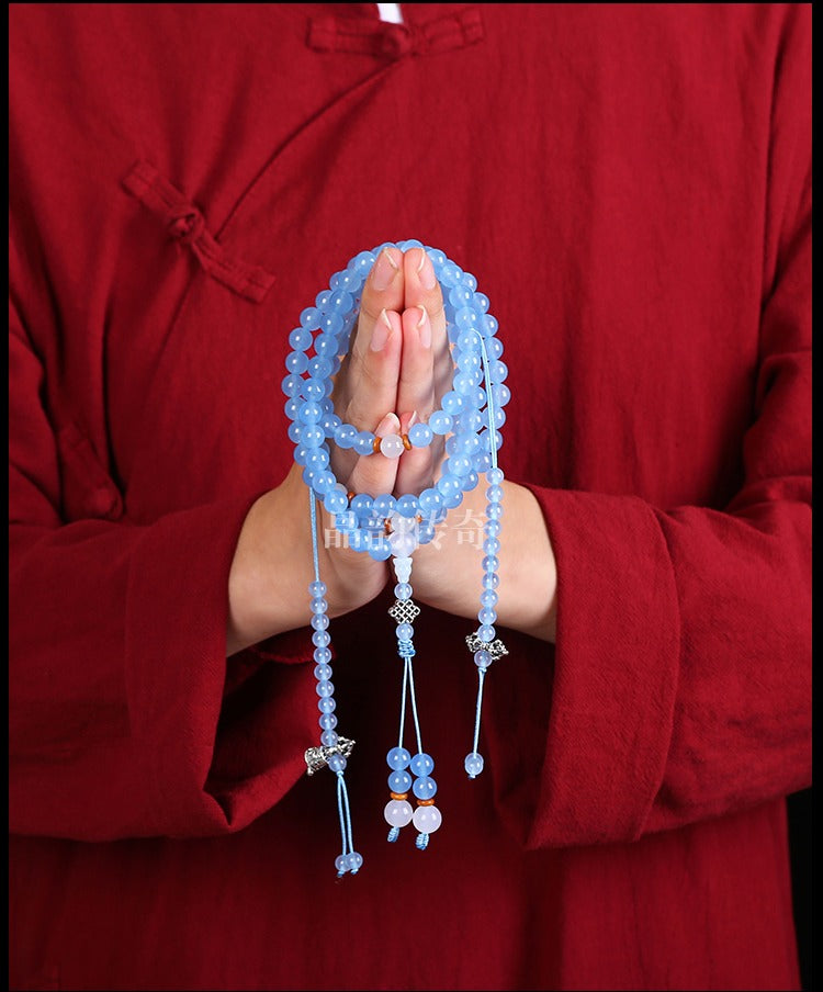 Zen Healing Blue Chalcedony Emotional Balance Energy 108 Mala Bracelet