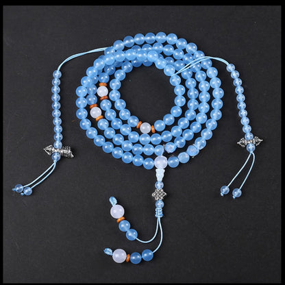 Zen Healing Blue Chalcedony Emotional Balance Energy 108 Mala Bracelet