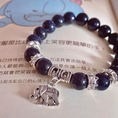 Zen Healing Blue Sandstone Elephant Pendant Wisdom Bracelet