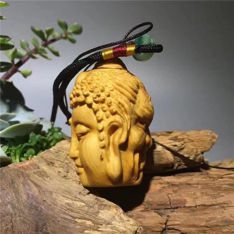 Zen Healing Boxwood Buddha One Thought Car Pendant Handheld Ornament