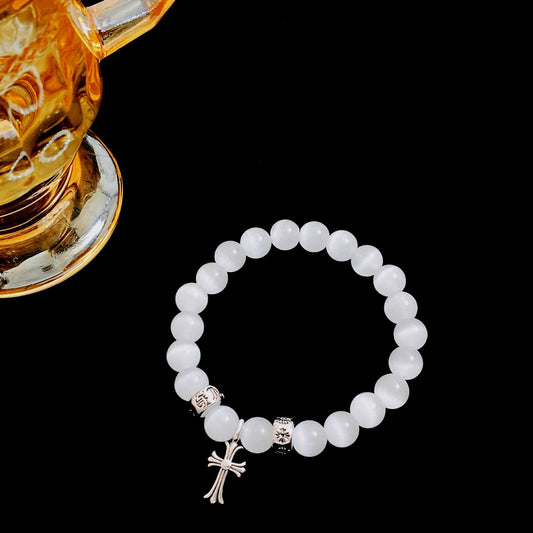 Zen Healing Cat's Eye Stone Cross Lucky Charm Bracelet