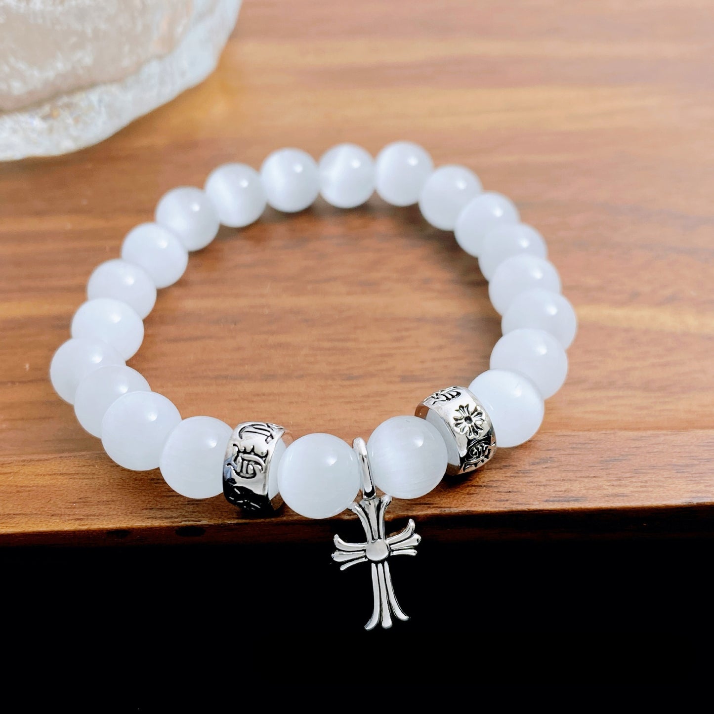 Zen Healing Cat's Eye Stone Cross Lucky Charm Bracelet