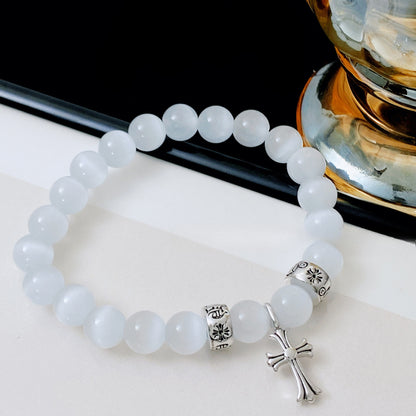 Zen Healing Cat's Eye Stone Cross Lucky Charm Bracelet