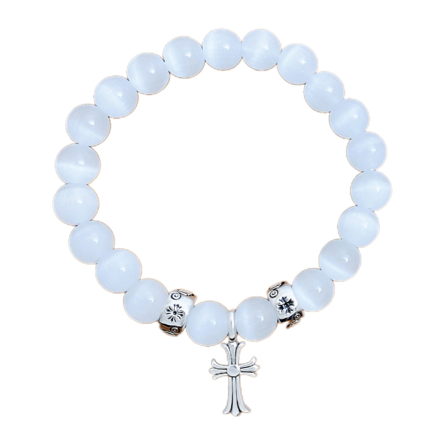 Zen Healing Cat's Eye Stone Cross Lucky Charm Bracelet