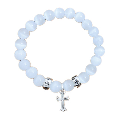 Zen Healing Cat's Eye Stone Cross Lucky Charm Bracelet