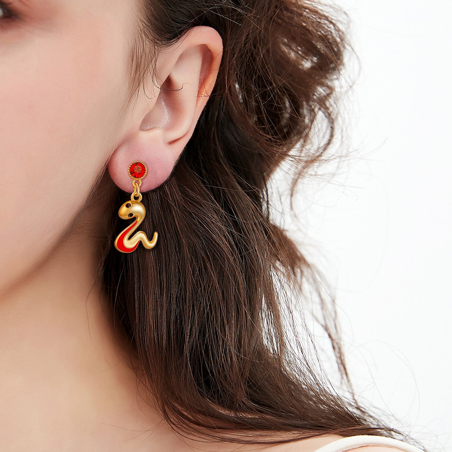 Zen Healing Chinese Zodiac Snake Gold Red Earrings