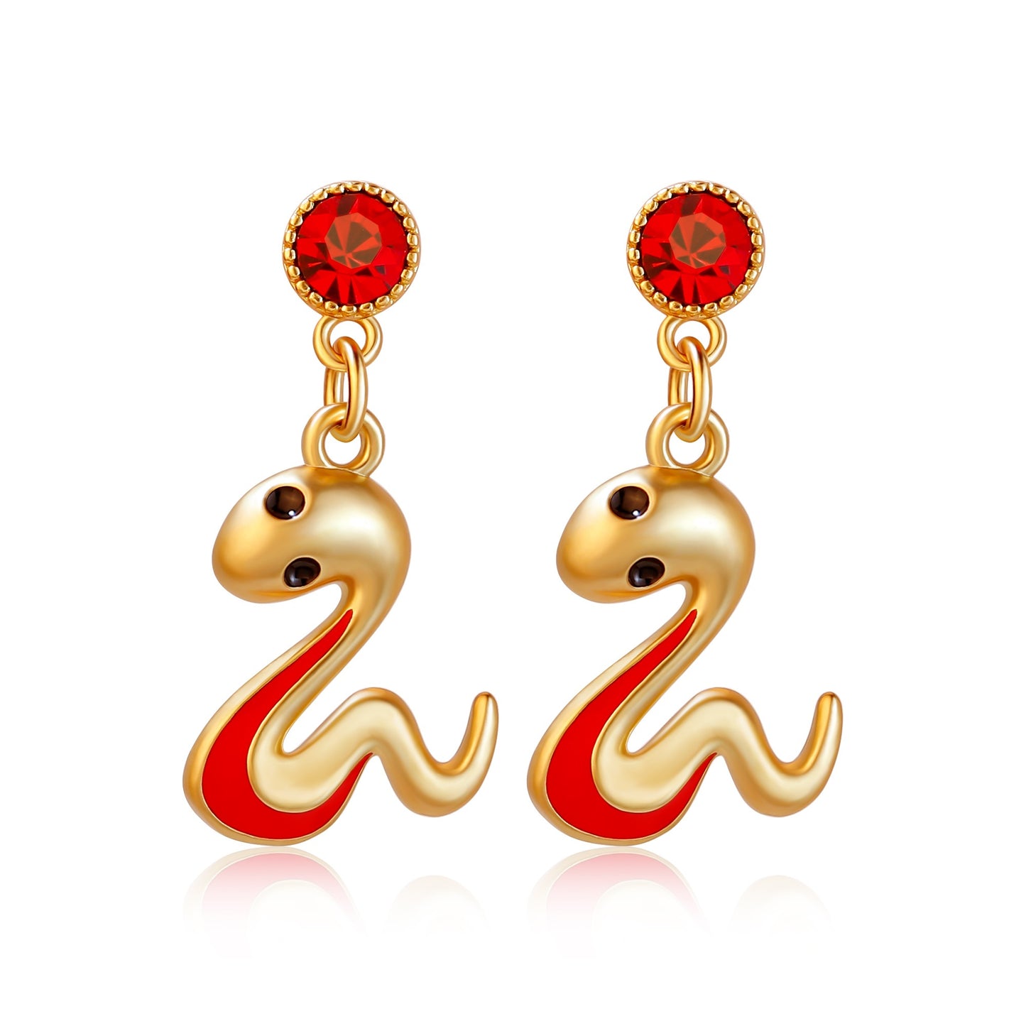 Zen Healing Chinese Zodiac Snake Gold Red Earrings