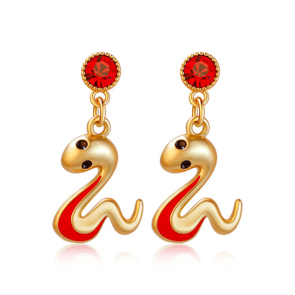 Zen Healing Chinese Zodiac Snake Gold Red Earrings