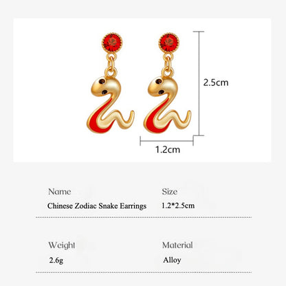 Zen Healing Chinese Zodiac Snake Gold Red Earrings