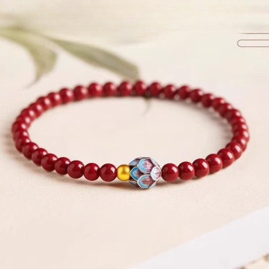 Zen Healing Cinnabar Cloisonné Lotus Blessing Bracelet