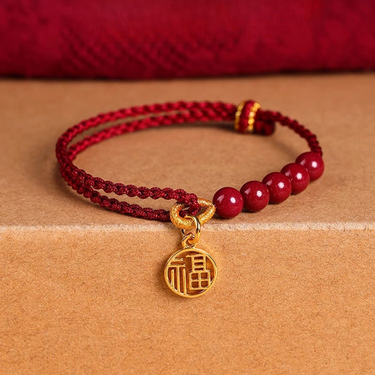 Zen Healing Cinnabar Fu Pendant Red String Harmony Bracelet