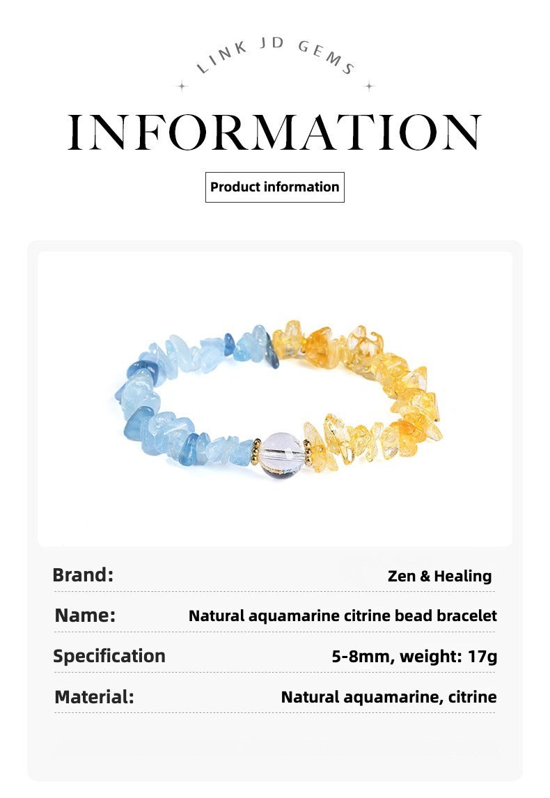 Zen Healing Citrine Aquamarine Crystal Luck Bracelet