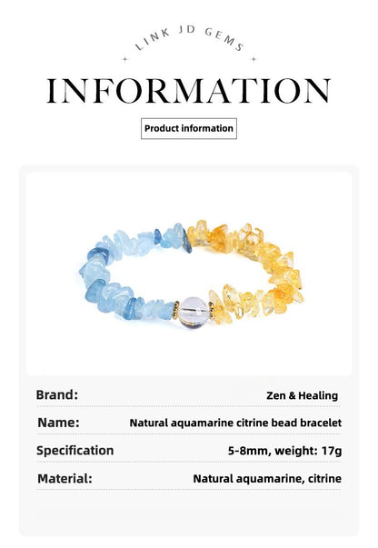 Zen Healing Citrine Aquamarine Crystal Luck Bracelet