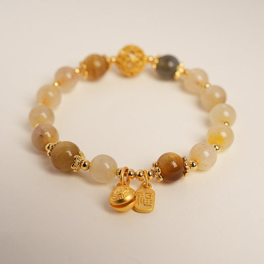 Zen Healing Citrine Crystal Golden Beast Fu Character Success Bracelet