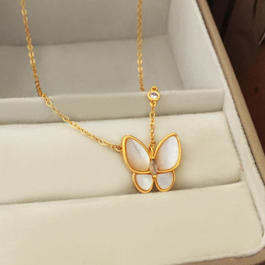 Zen Healing Copper Plated With Gold Butterfly Necklace