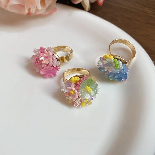 Zen Healing Dopamine Floral Adjustable Ring