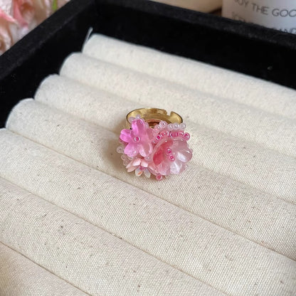 Zen Healing Dopamine Floral Adjustable Ring