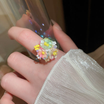 Zen Healing Dopamine Floral Adjustable Ring