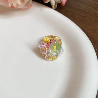 Zen Healing Dopamine Floral Adjustable Ring