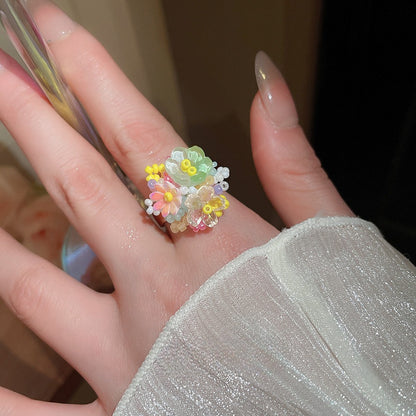 Zen Healing Dopamine Floral Adjustable Ring
