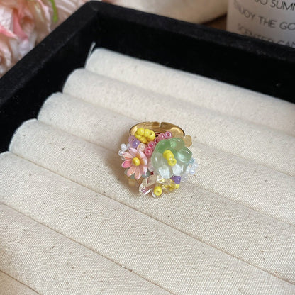 Zen Healing Dopamine Floral Adjustable Ring