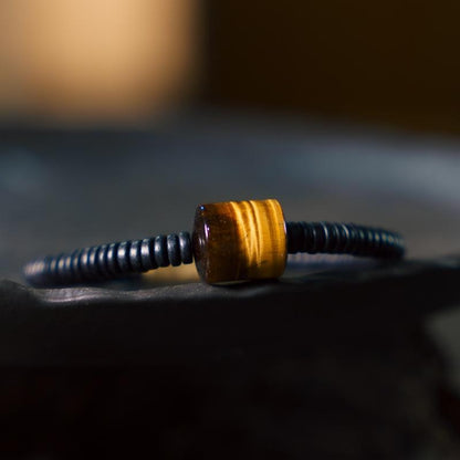 Zen Healing Ebony Wood Tiger Eye Brass Protection Bracelet