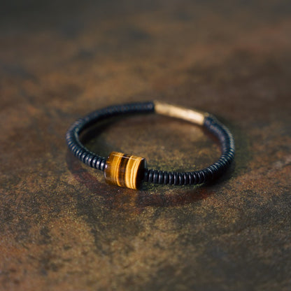 Zen Healing Ebony Wood Tiger Eye Brass Protection Bracelet