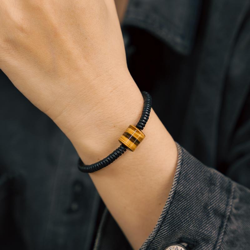 Zen Healing Ebony Wood Tiger Eye Brass Protection Bracelet