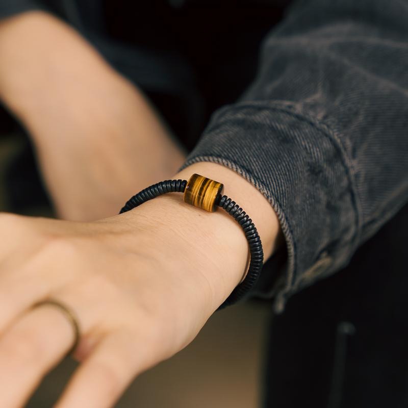 Zen Healing Ebony Wood Tiger Eye Brass Protection Bracelet