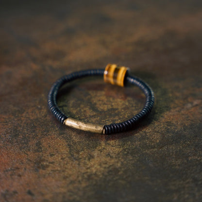 Zen Healing Ebony Wood Tiger Eye Brass Protection Bracelet